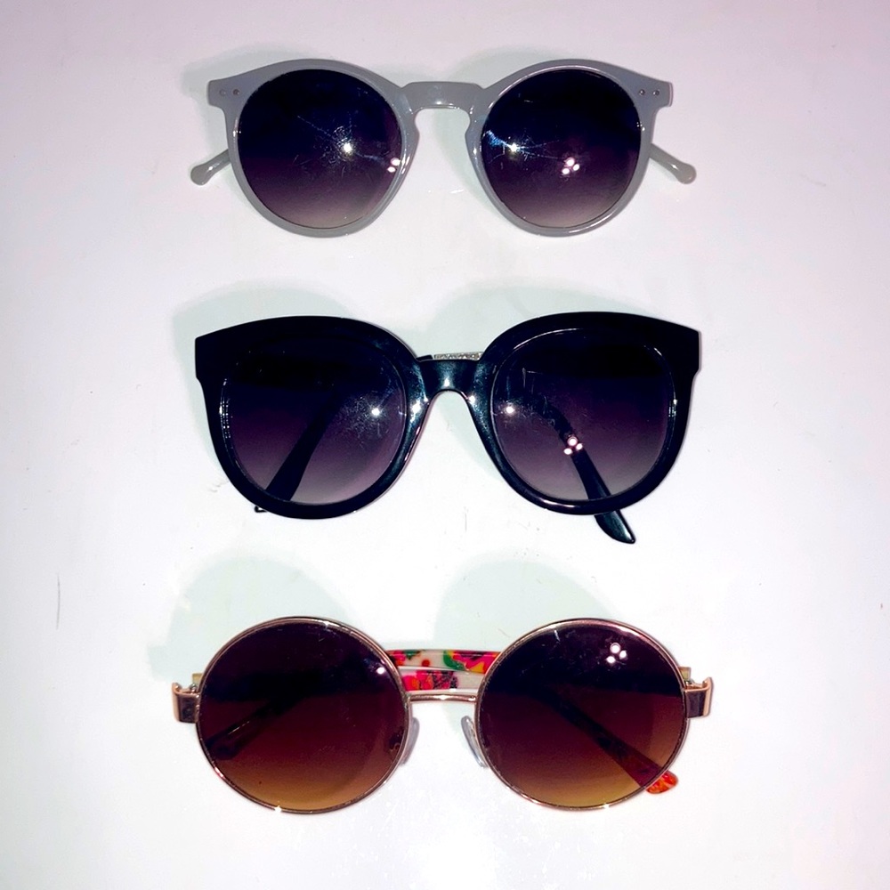 Assorted Fashion Trendy Sunglasses | 3 Pairs: Round, Cat Eye & Clubmaster Styles - Picture 1 of 7